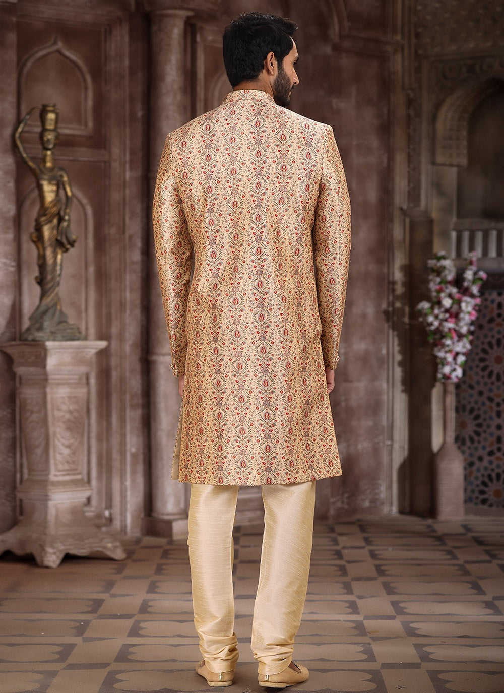 Printed Art Silk Beige Indo Western - M5291
