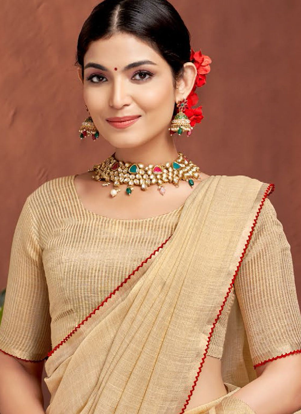 Beige Silk Designer Saree Jacquard Work S16672
