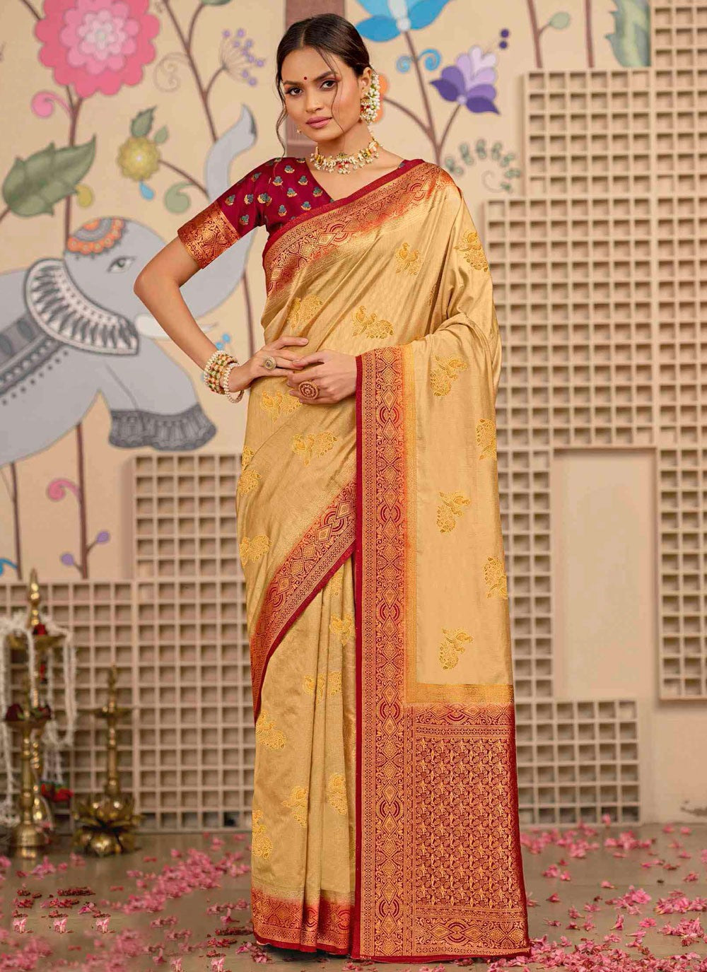 Beige Silk Classic Saree Weaving Zari S20392