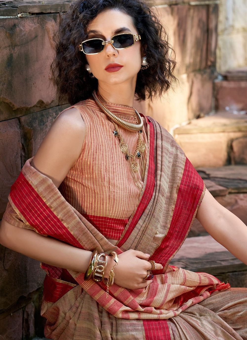 Classic Saree Zari Beige Katan Silk S12912