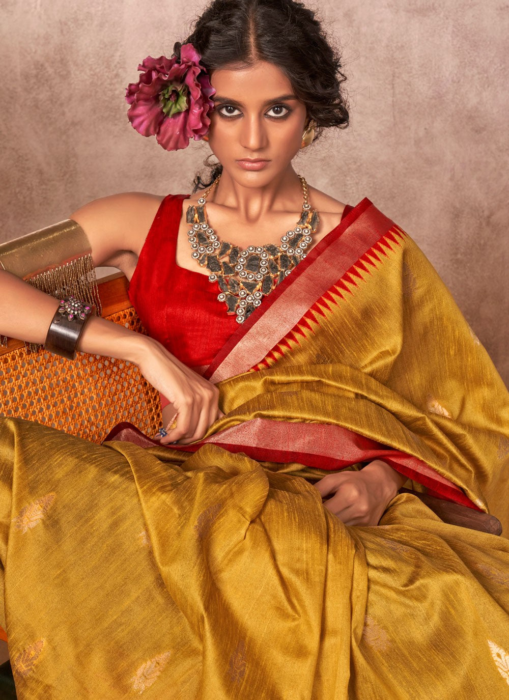 Weaving Zari Bhagalpuri Silk Gold Designer Saree S15563