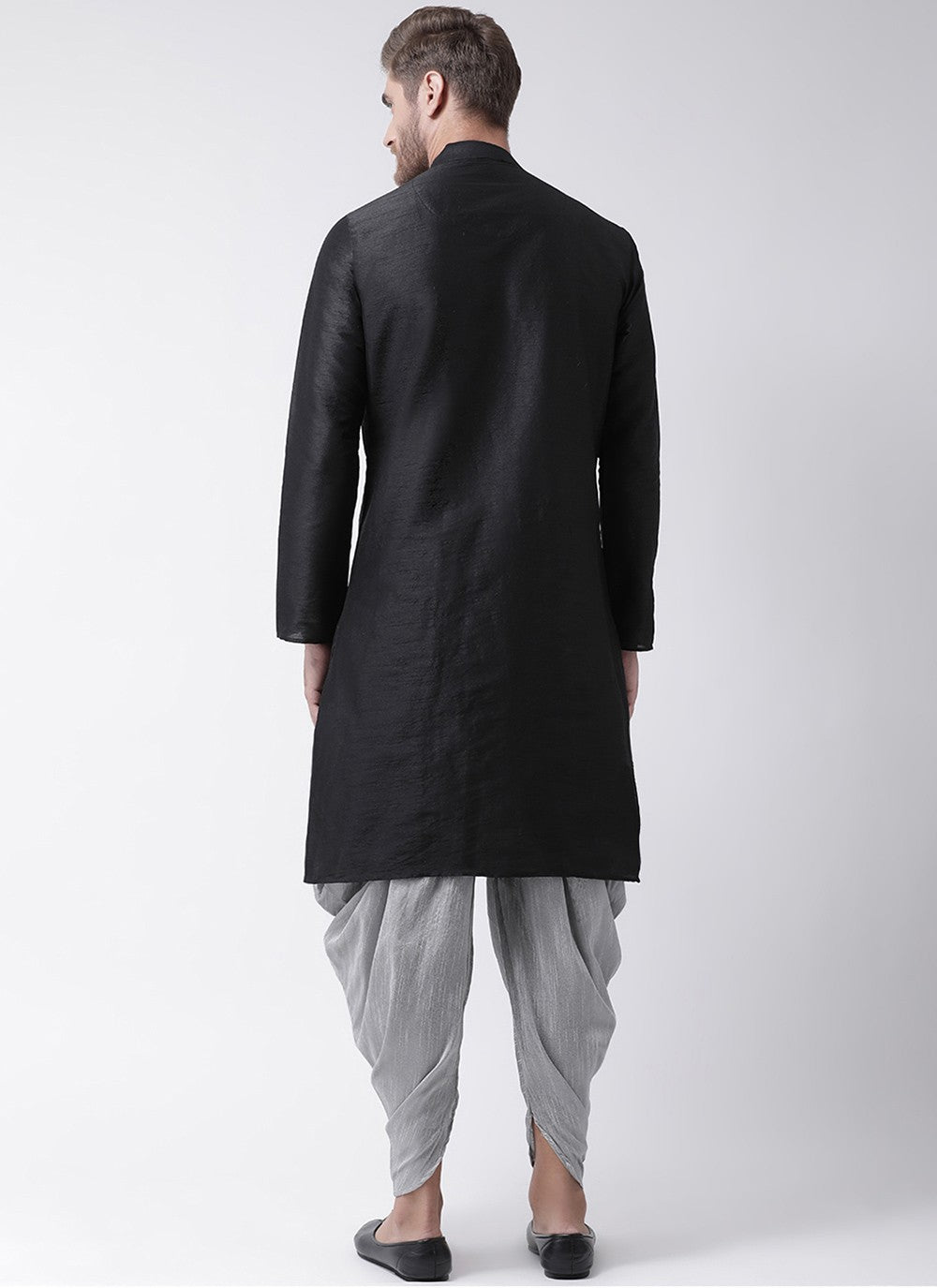 Embroidered Art Dupion Silk Black Angrakha - M3480