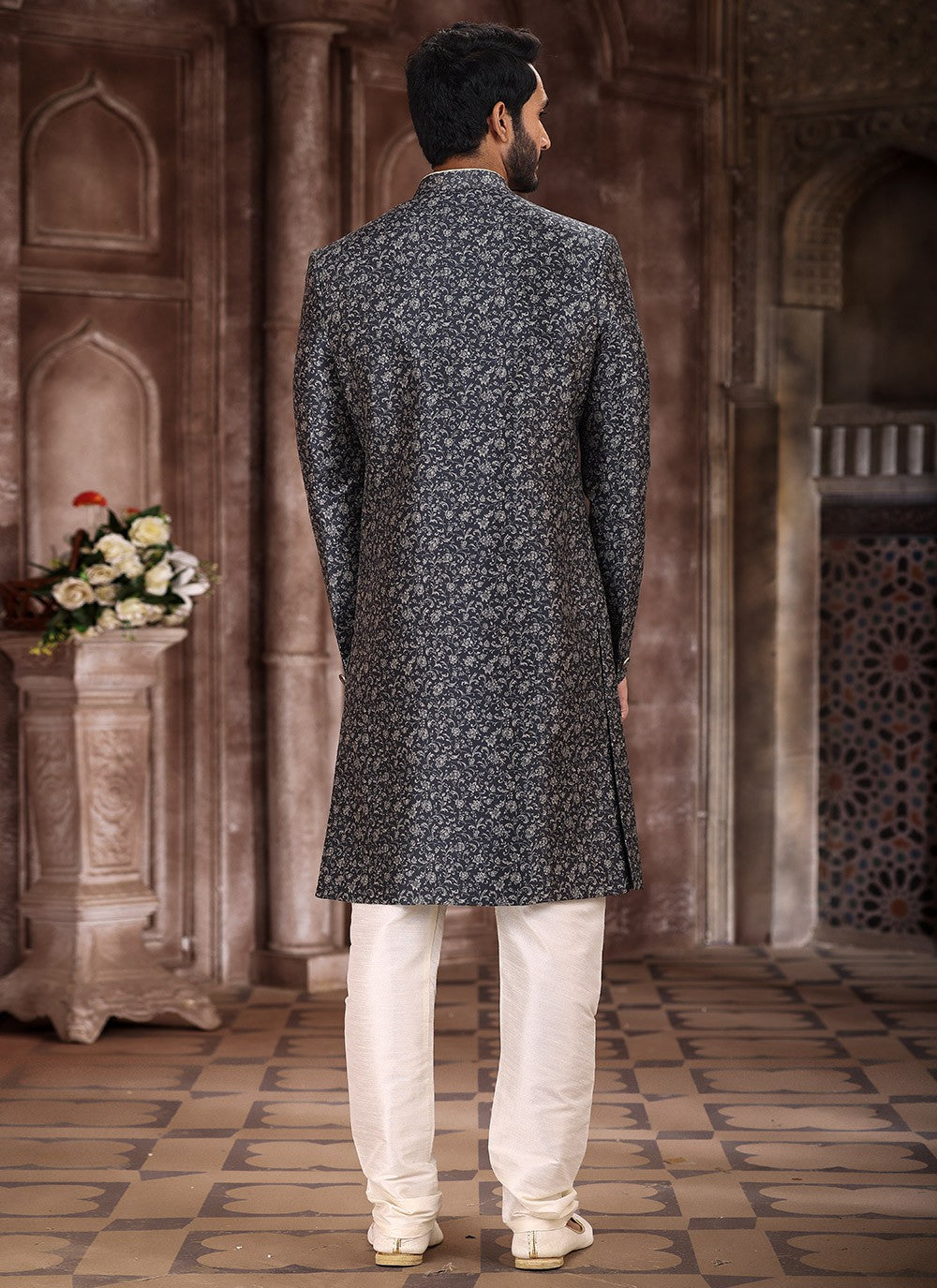 Printed Art Silk Black Indo Western - M5300