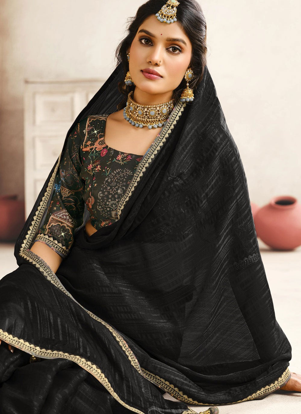 Classic Saree Border Work Black Silk Saree S13207