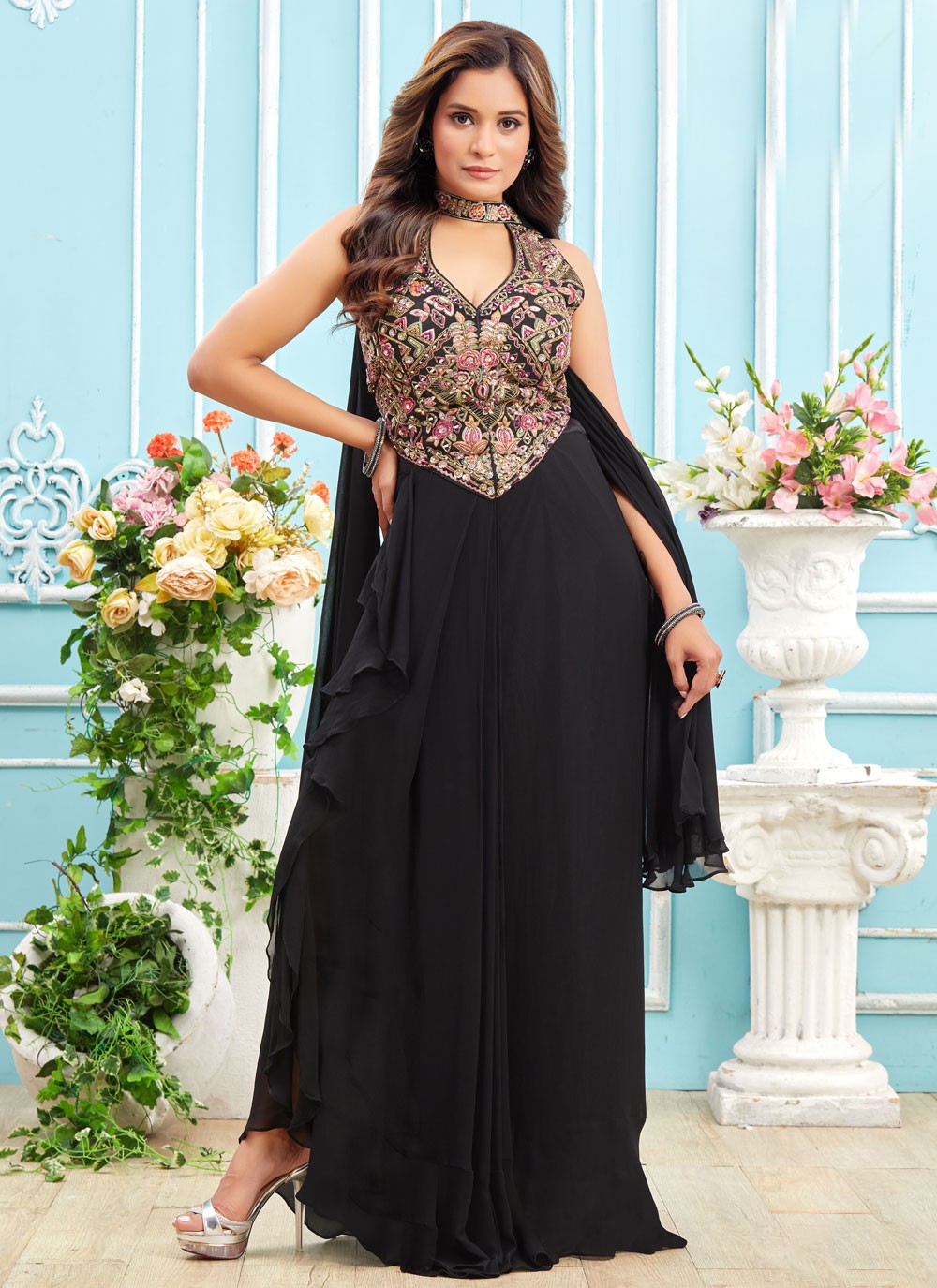 Salwar Suit Embroidered Black Georgette T5873