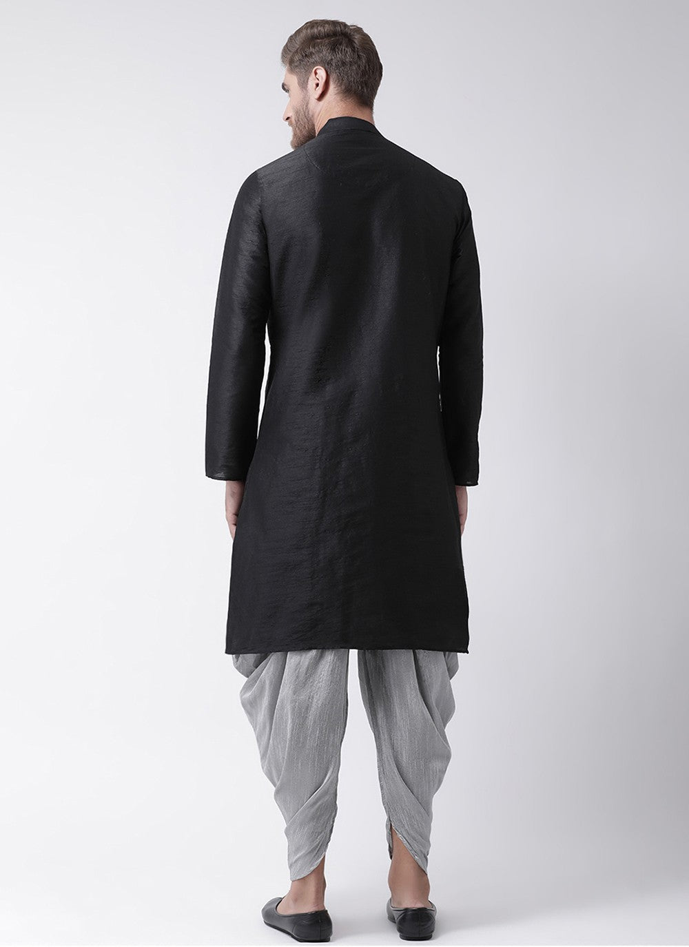 Embroidered Dupion Silk Black Angrakha - M6694