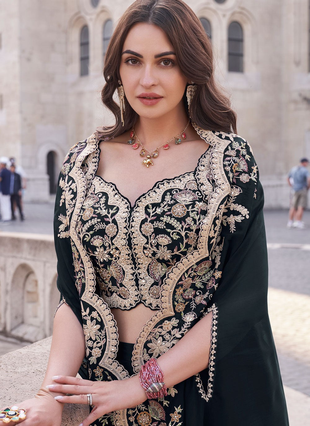 Salwar Suit Embroidered Black Silk T5768