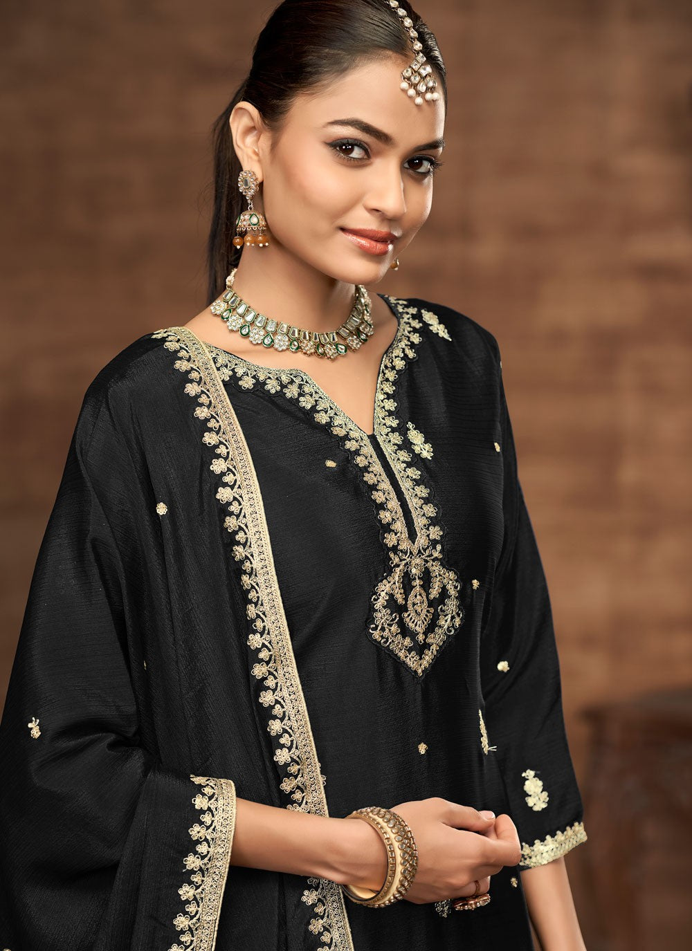 Sharara Suit Embroidered, Sequins, Zari Black T6969
