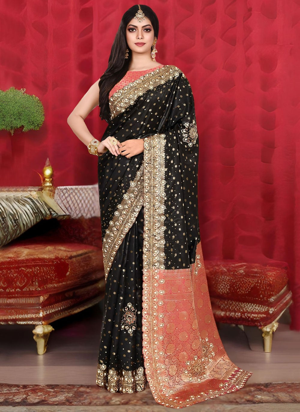 Embroidered Kanjivaram Silk Black Traditional Saree S15549