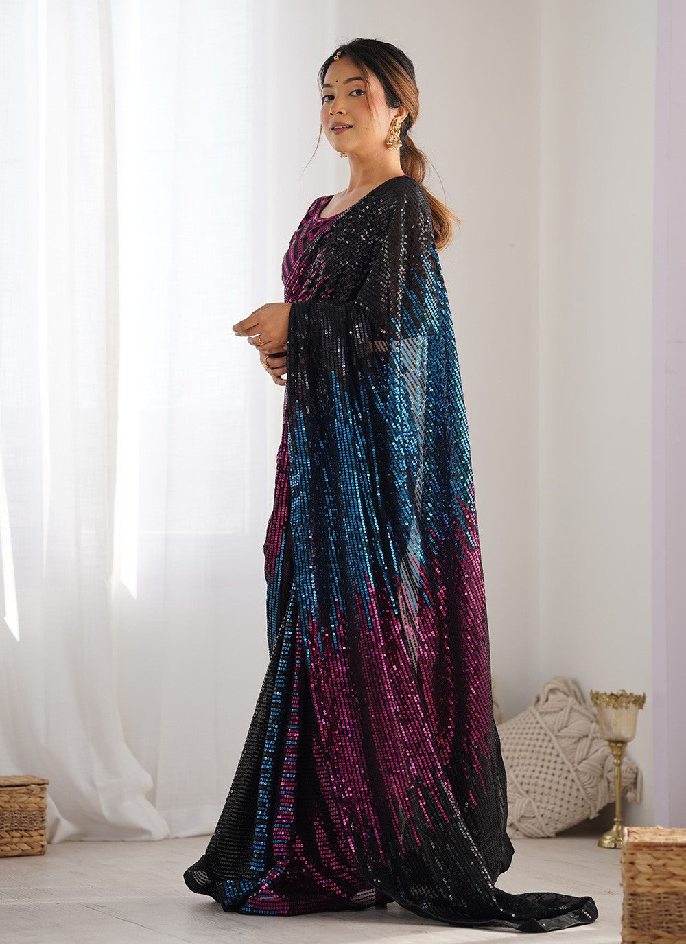 Trendy Saree Embroidered Black Georgette Saree S12374