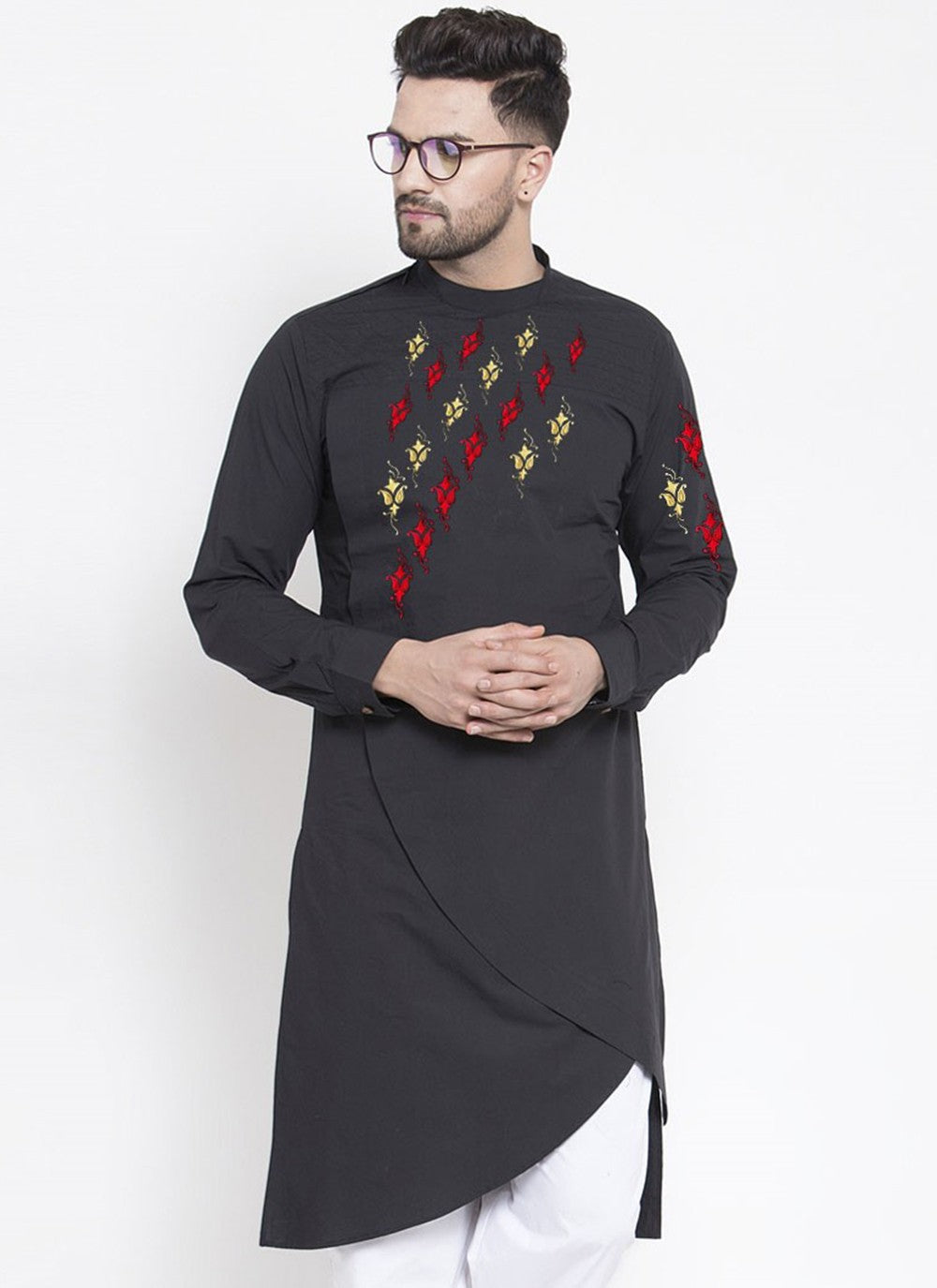 Embroidered Cotton Black Kurta - M2339