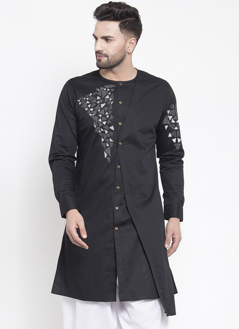 Embroidered Cotton Black Kurta - M2345