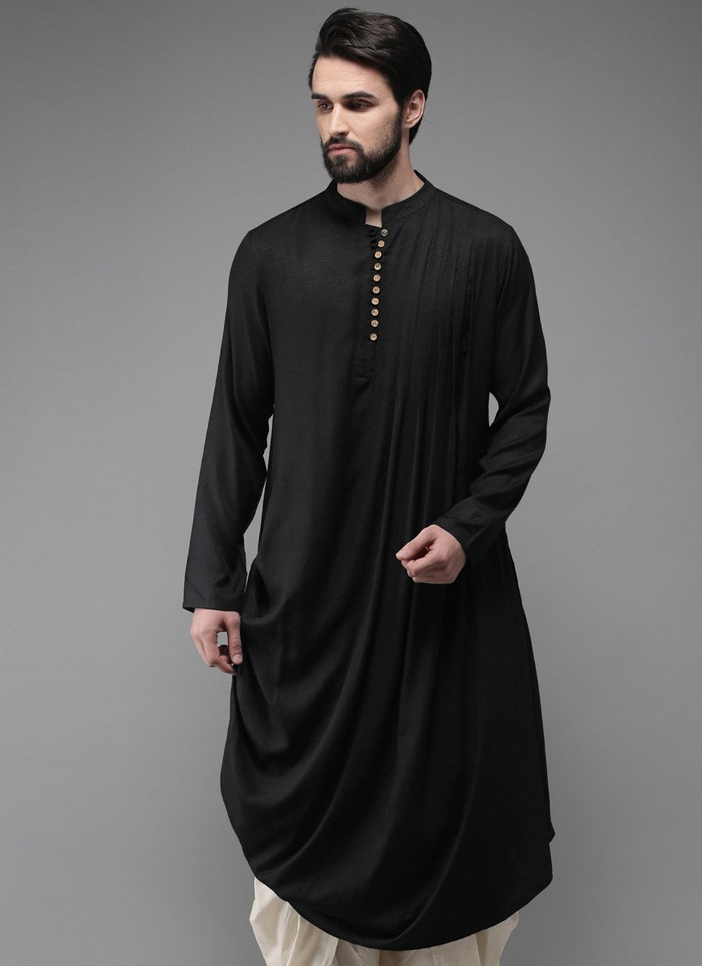 Plain Cotton Black Kurta - M2368