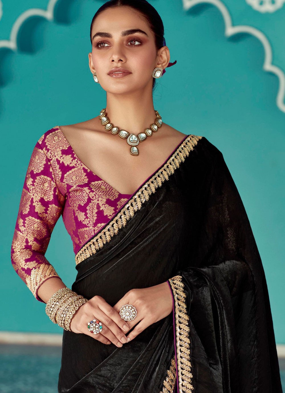 Classic Saree Embroidered Black Organza Saree S13281