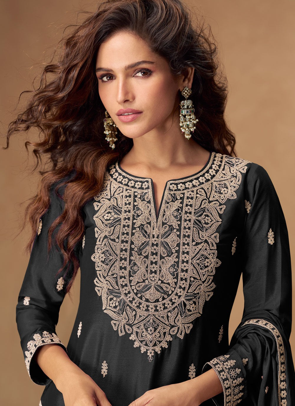 Palazzo Suit Embroidered Black T8540