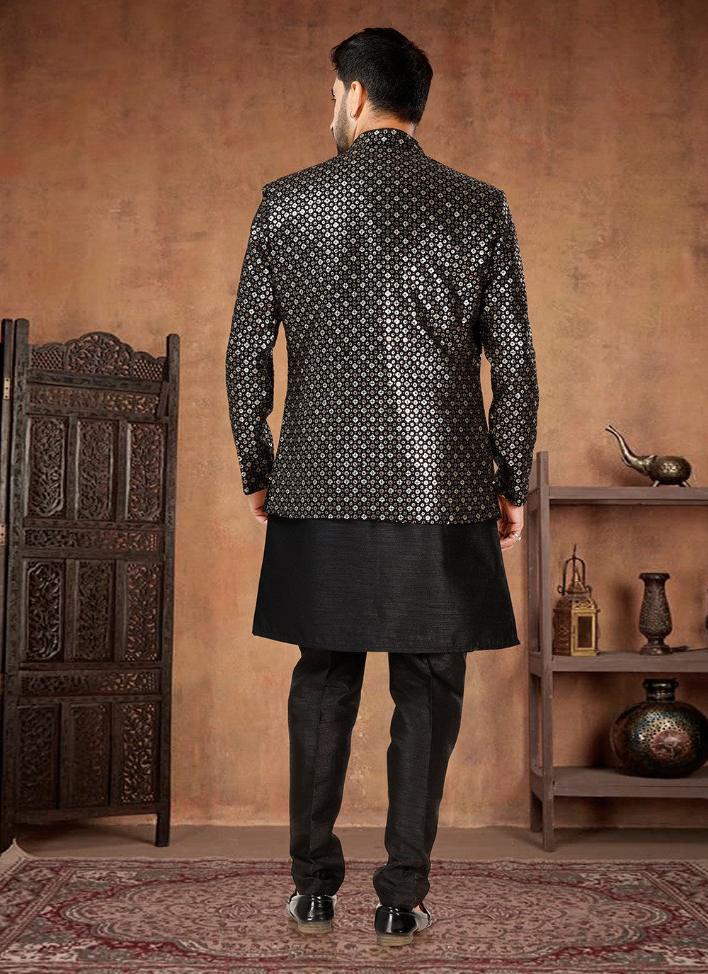 Embroidered Georgette, Silk Black Indo Western - M7023