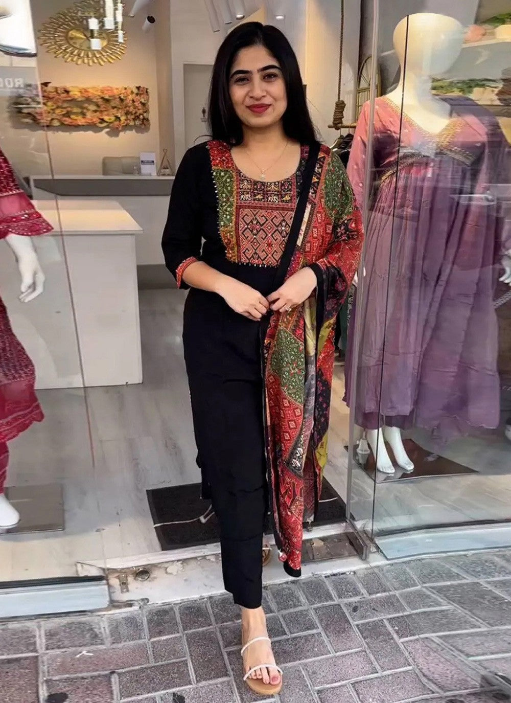 Fancy Work Viscose Black Salwar Suit T6067