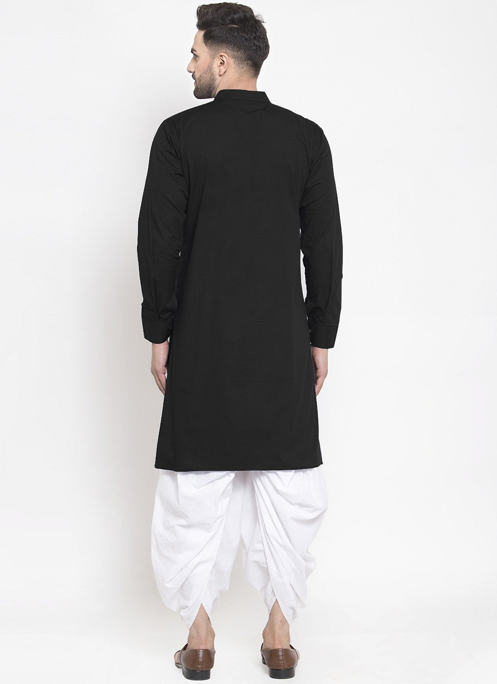 Embroidered Blended Cotton Black Dhoti Kurta - M6178