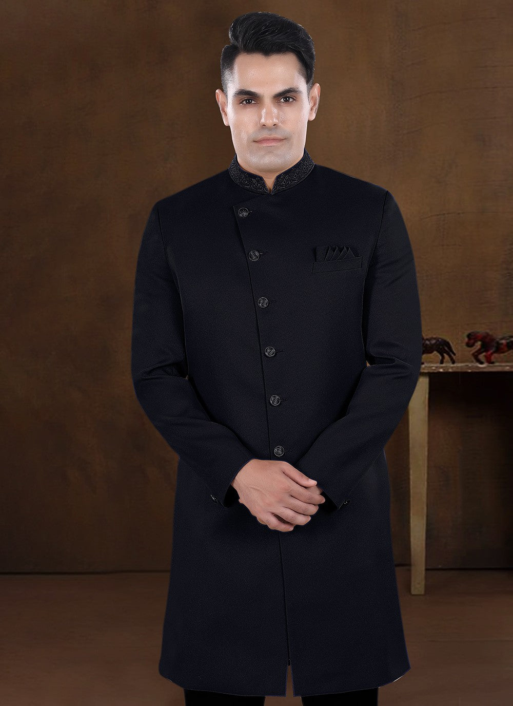 Embroidered Imported Black Indo Western - M8229