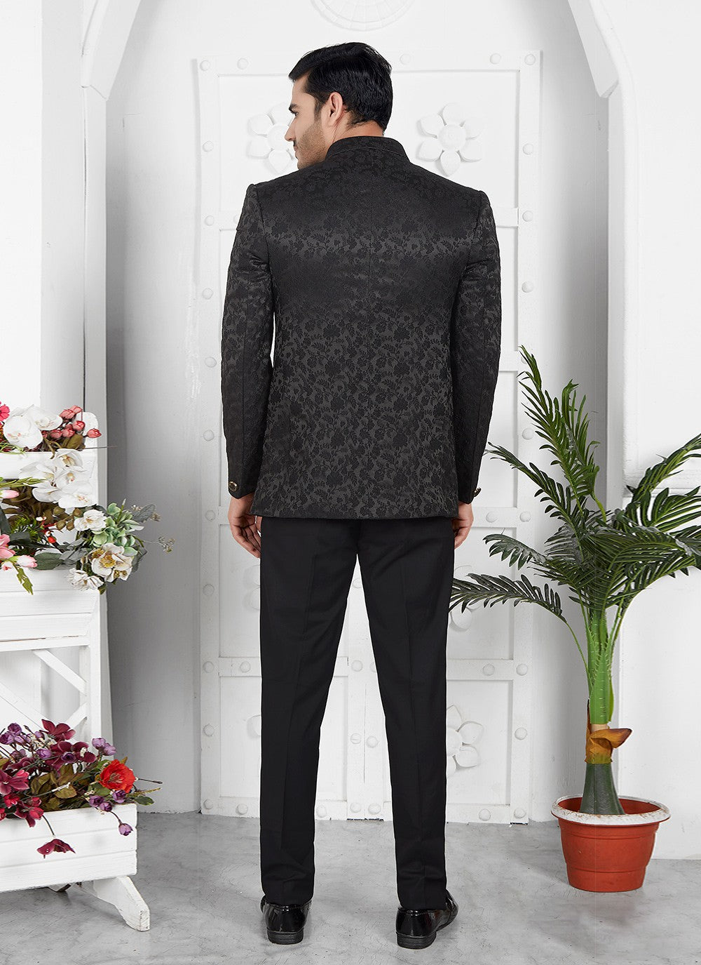Buttons Jacquard Silk Black Jacket Style - M6653