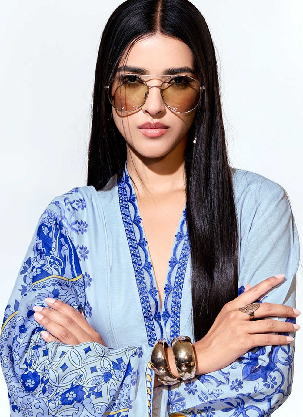 Digital Print Linen Black Pant Style Suit T6114