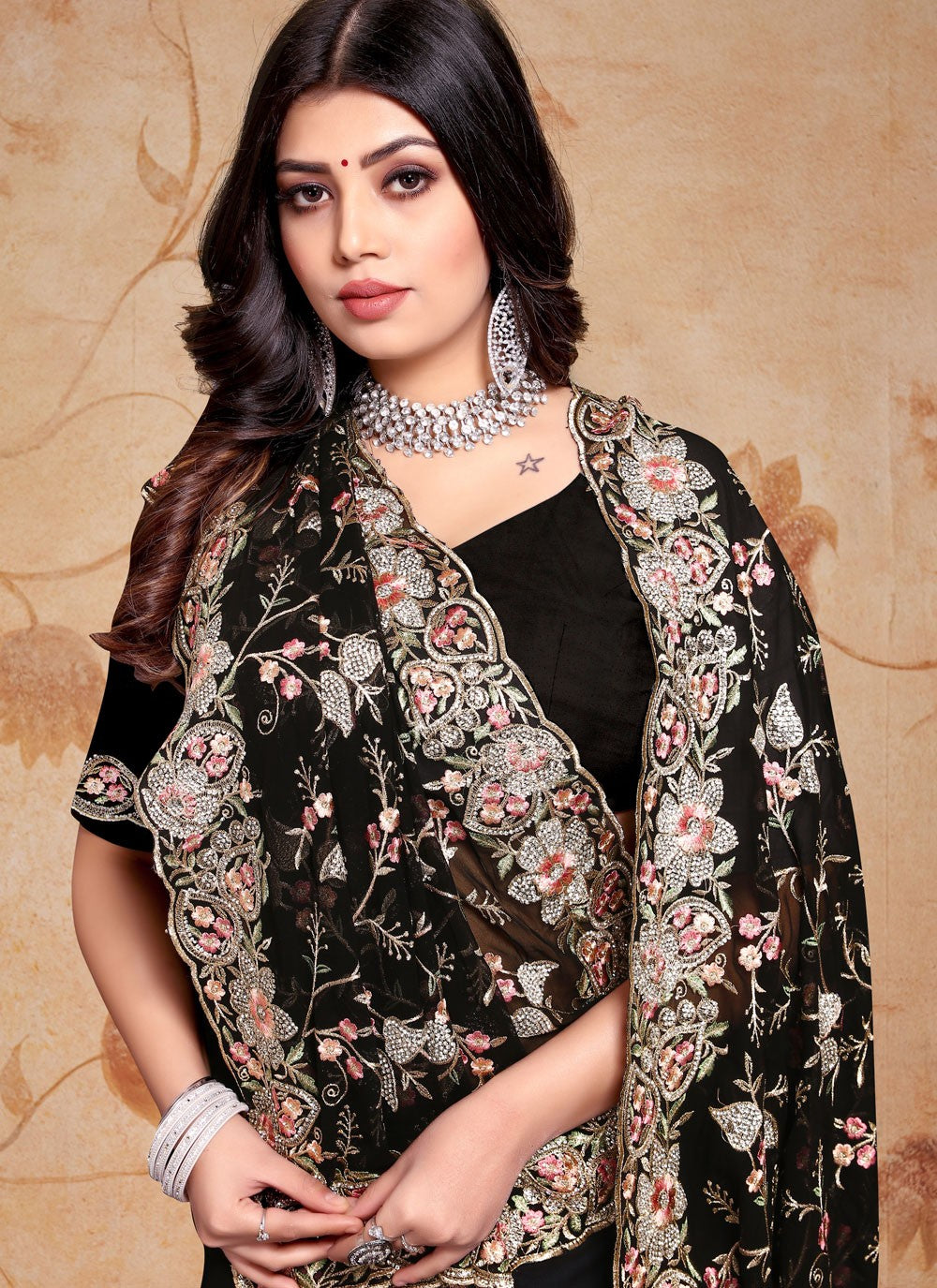 Trendy Diamond Georgette Saree - S5412