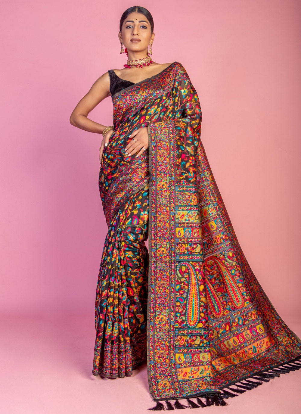 Classic Weaving Zari Pashmina Saree - S6805