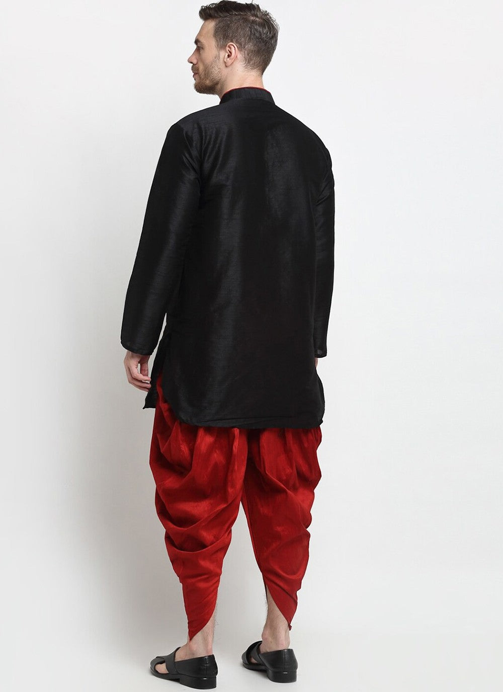 Plain Art Dupion Silk Black Dhoti Kurta - M2482