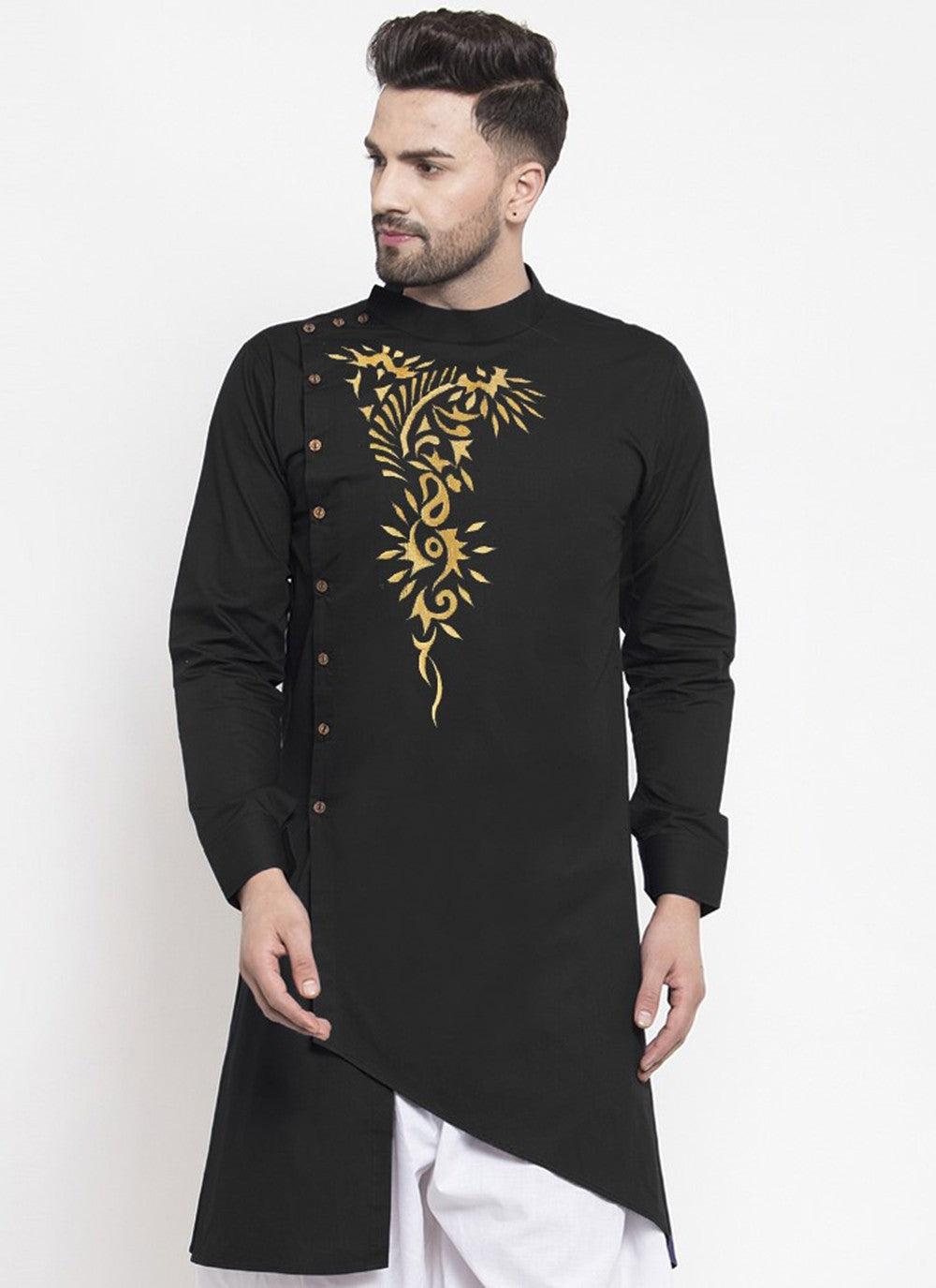 Embroidered Polly Cotton Black Kurta - M2094