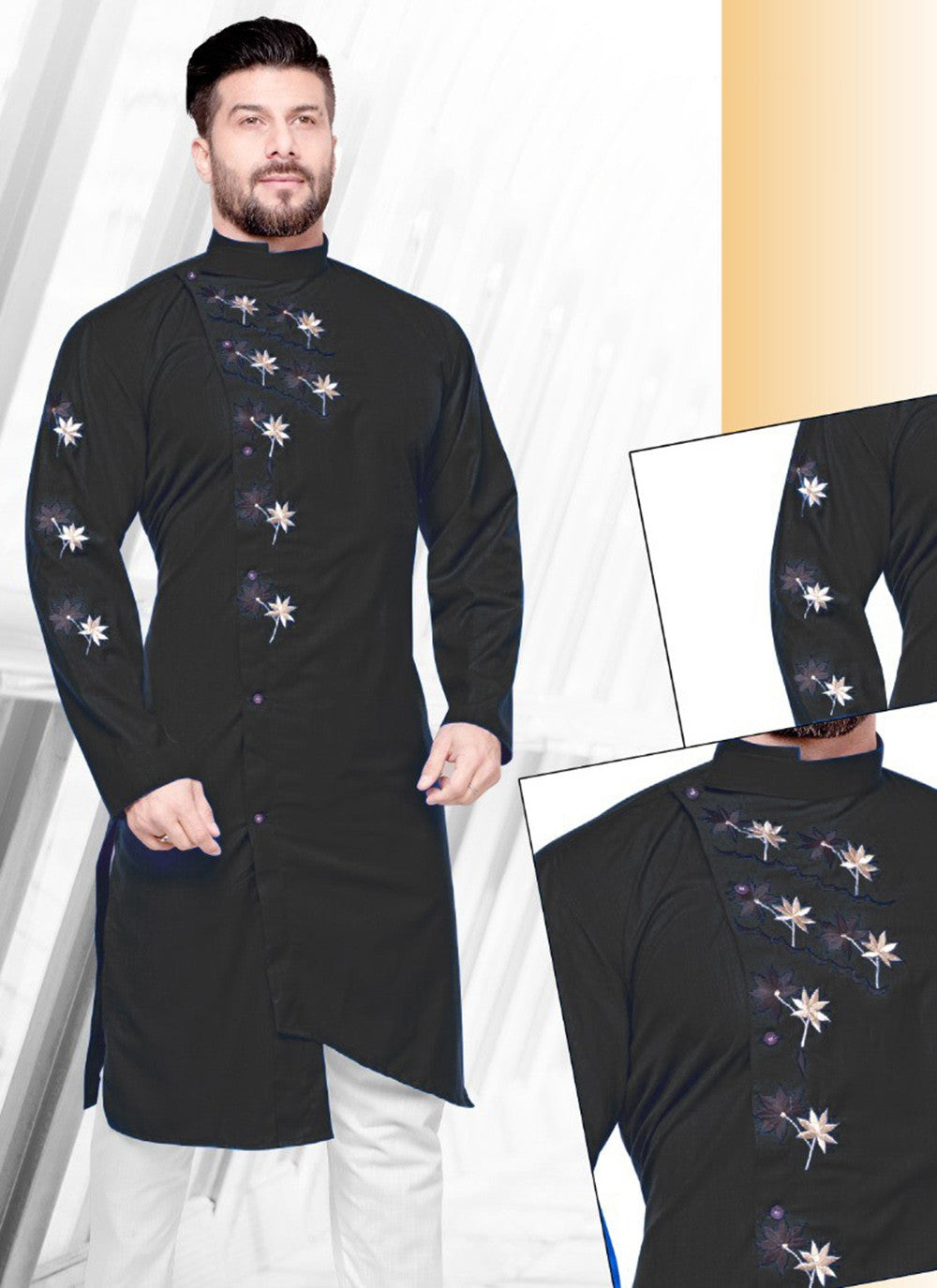 Resham Cotton Black Kurta - M2245