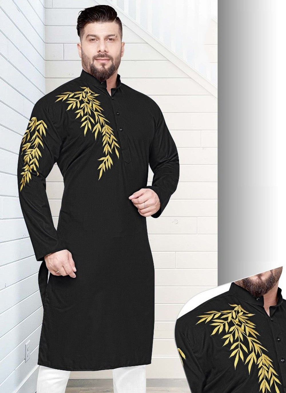 Resham Cotton Black Kurta - M2247