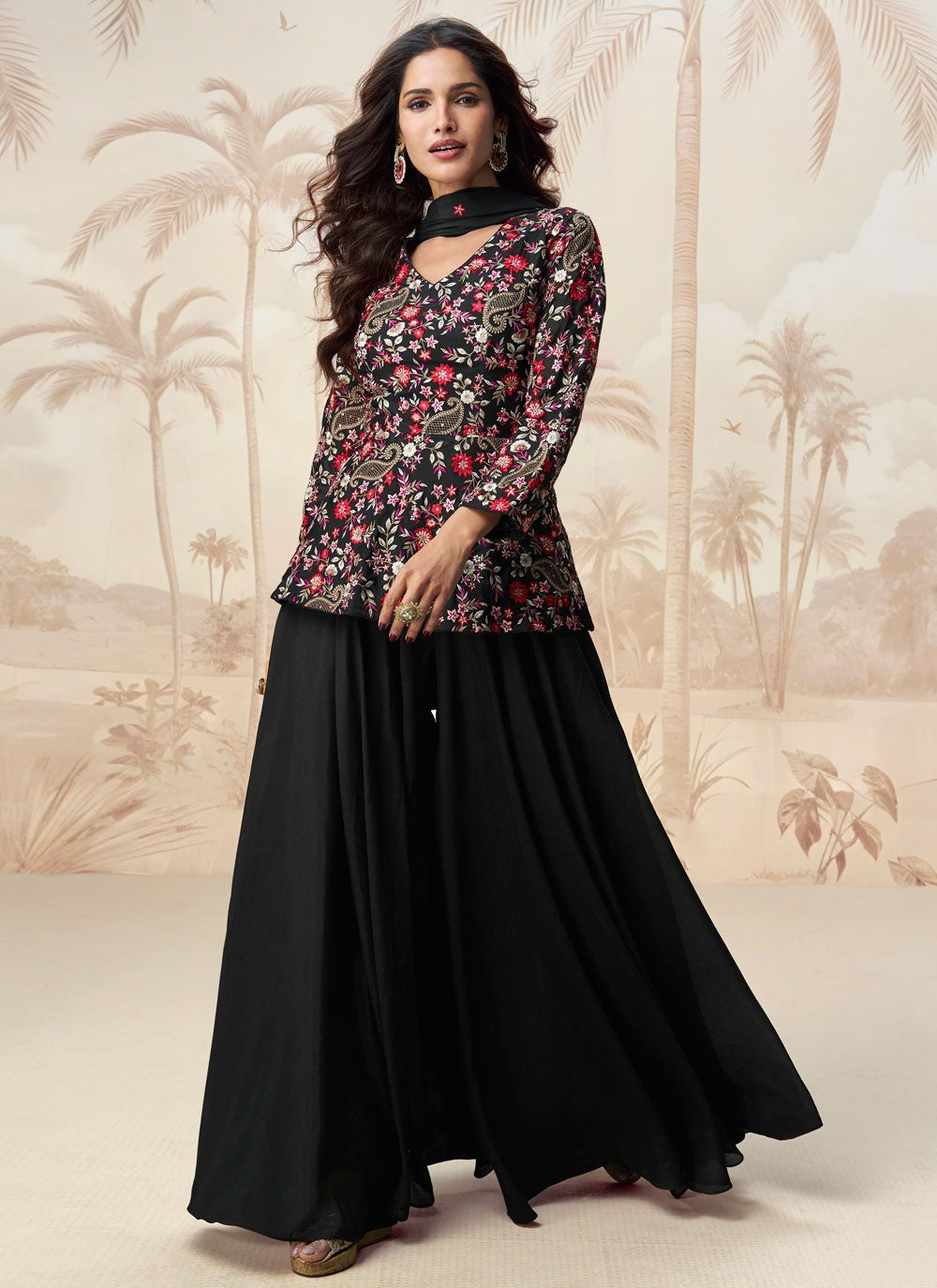 Sharara Suit Embroidered, Zari Black T6759