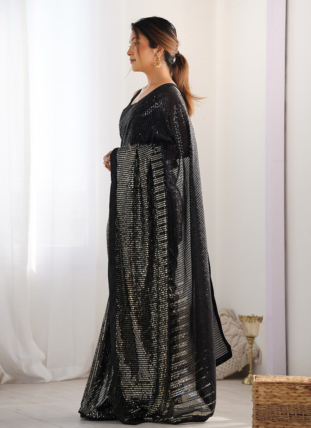 Contemporary Embroidered Black Georgette Saree S12403