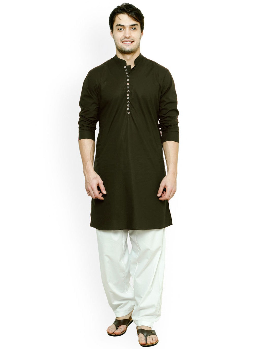 Buttons Blended Cotton Green Kurta - M4541