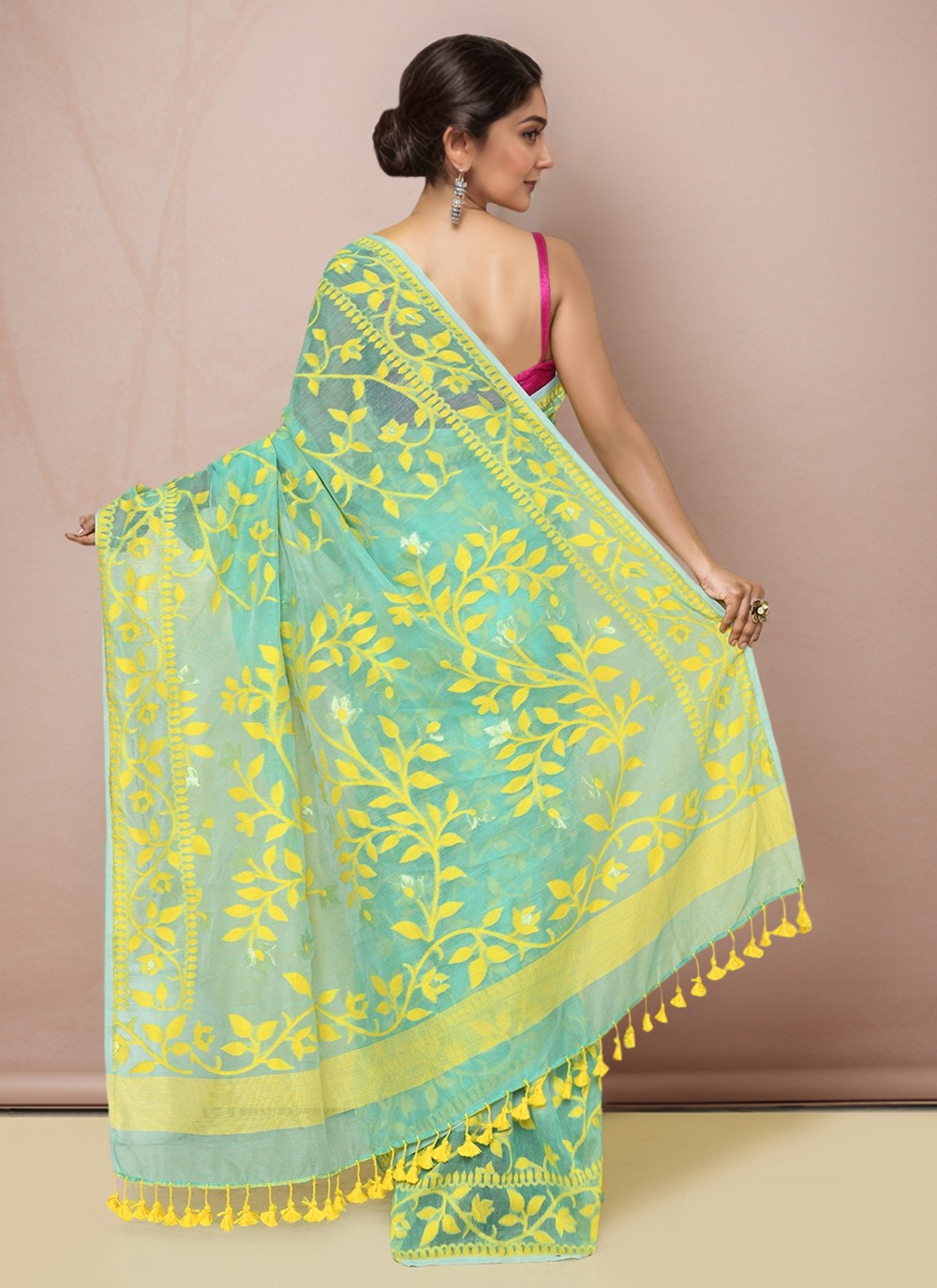 Sea Green Blended Cotton Trendy Saree Floral Printed S19998