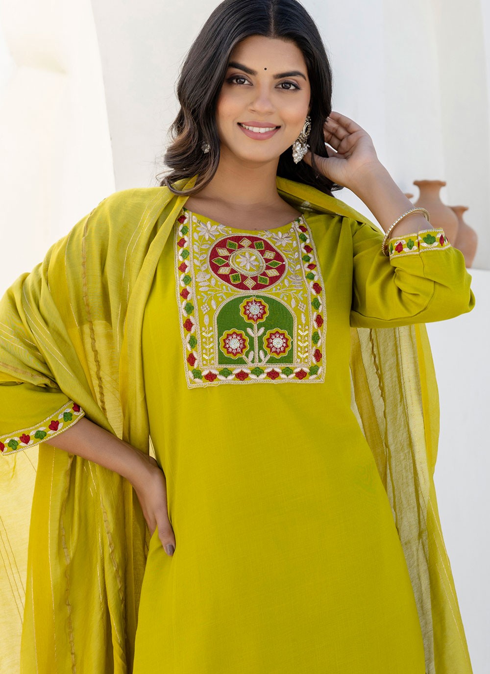 Pant Style Suit Embroidered Green T7690