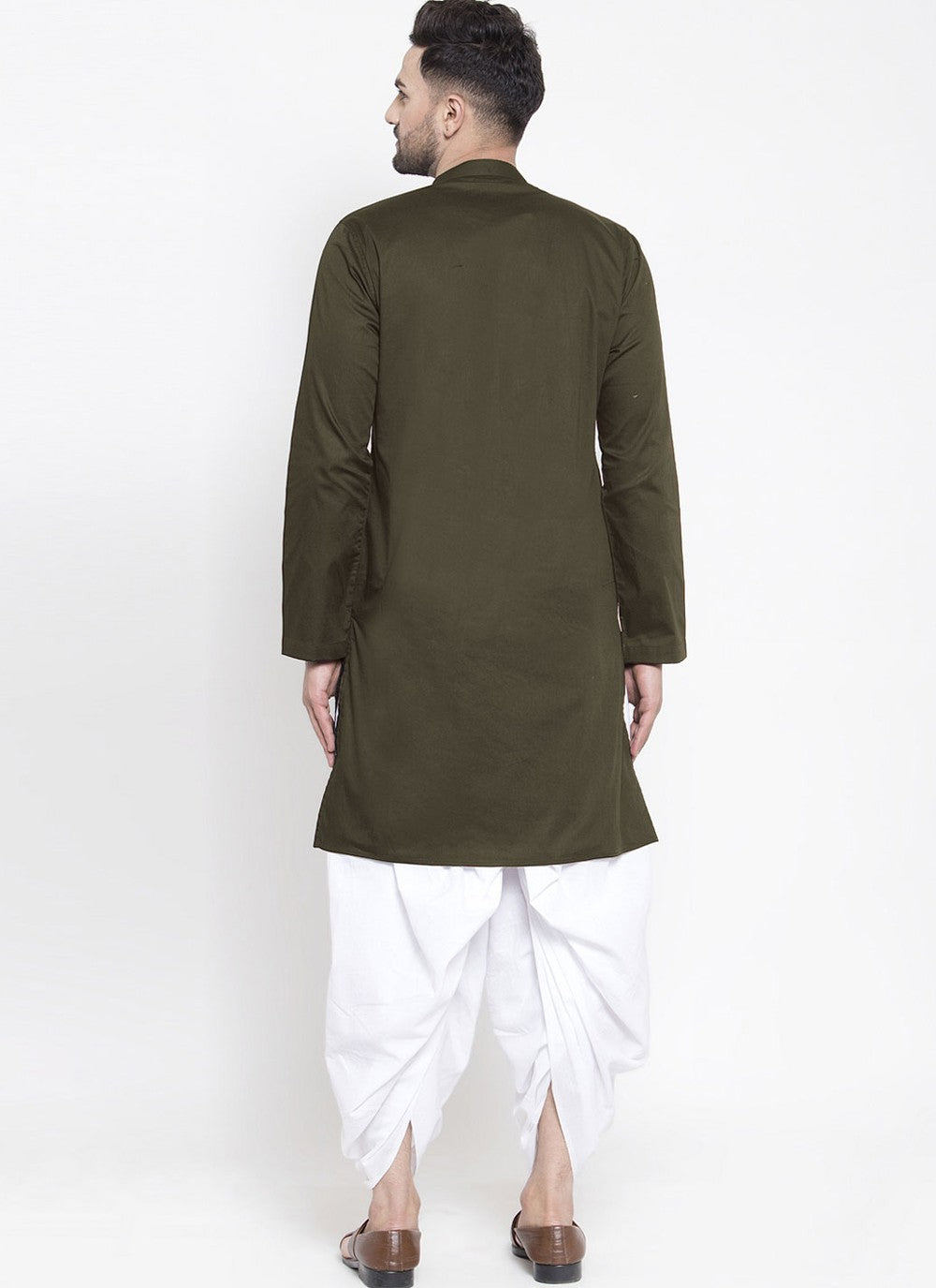 Plain Blended Cotton Green Dhoti Kurta - M4469
