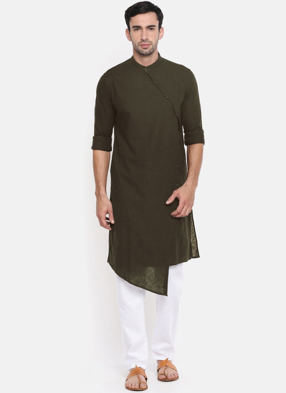 Plain Blended Cotton Green Kurta - M4565