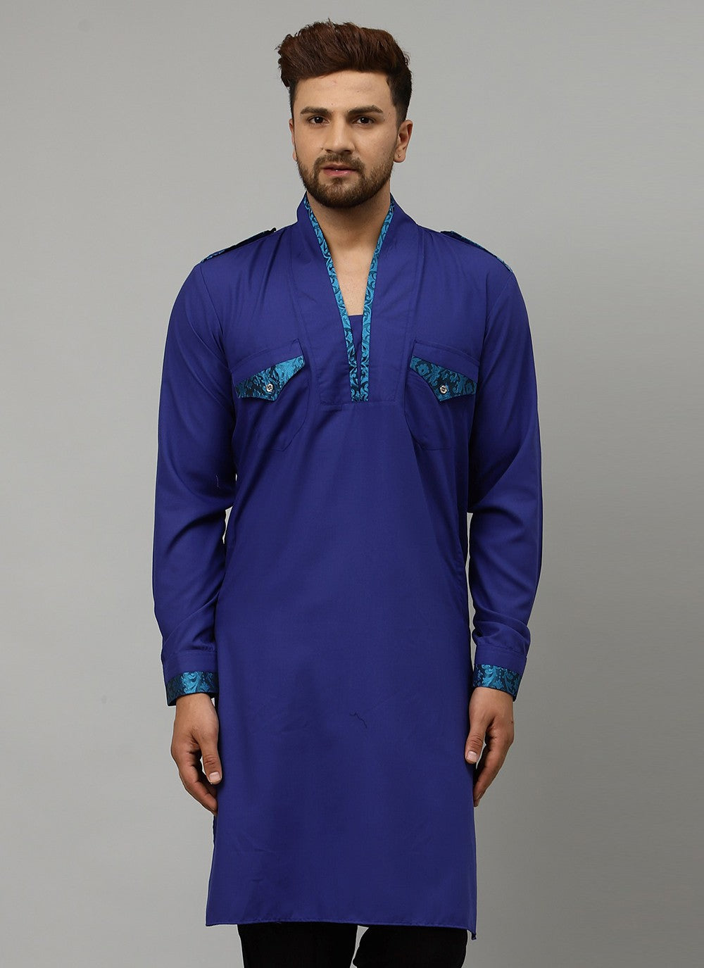 Plain Blended Cotton Blue Kurta - M1904