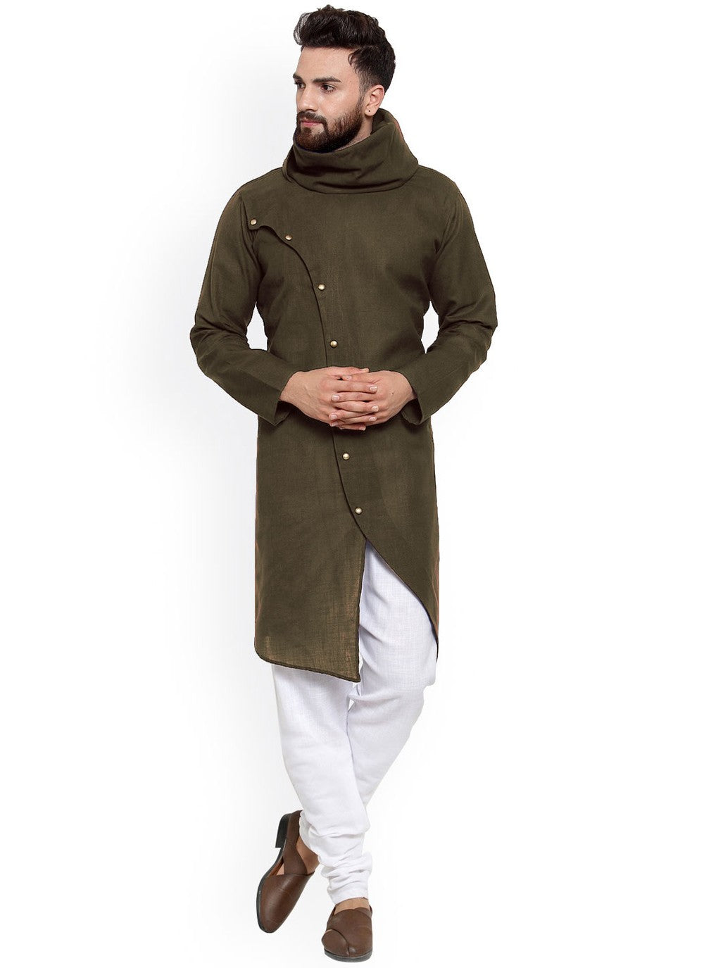 Buttons Blended Cotton Green Kurta - M4567