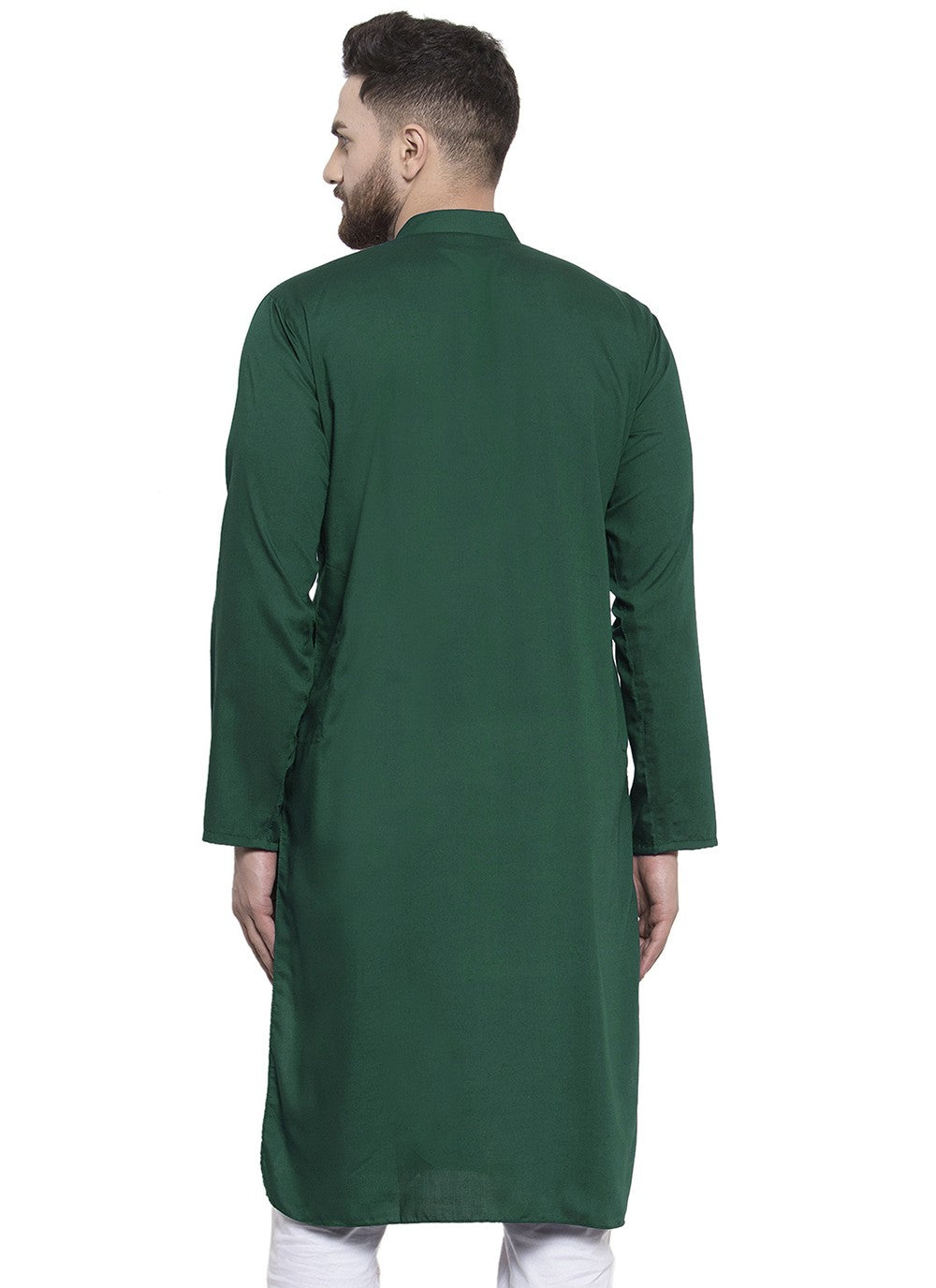 Machine Embroidery Blended Cotton Green Kurta - M5657