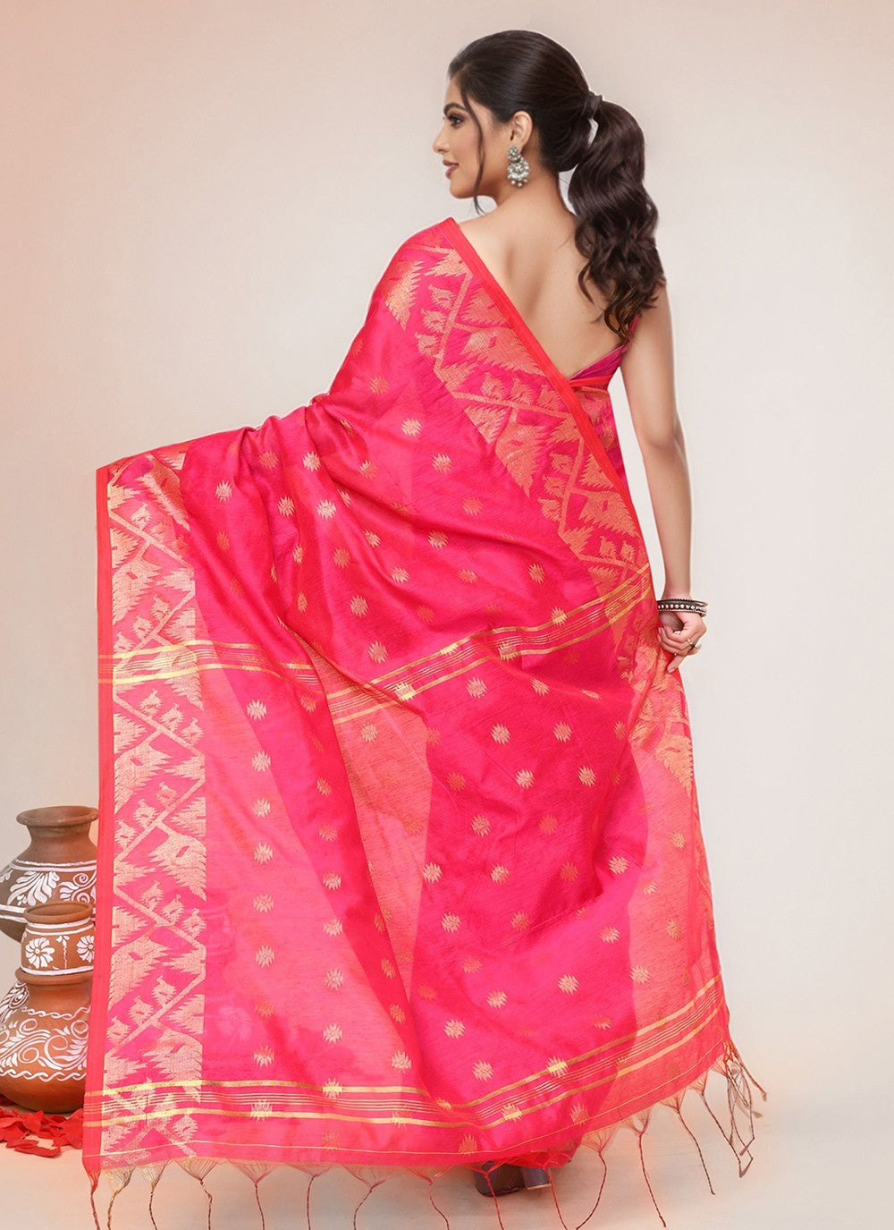 Pink Blended Cotton Classic Saree Printed S19992