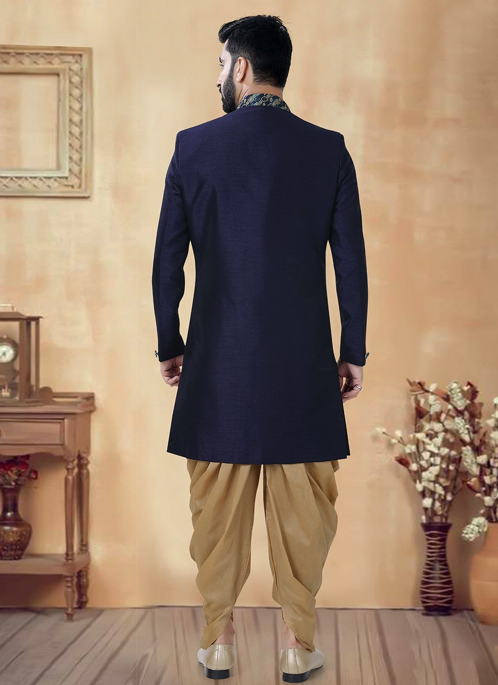 Embroidered Silk Blue, Green Sherwani - M8510