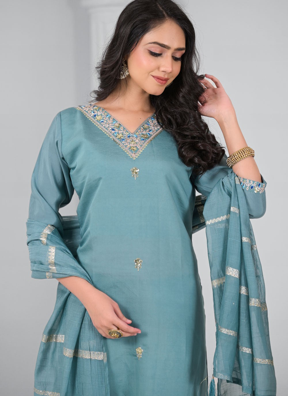 Salwar Suit Embroidered, Stones, Zari Blue T7341