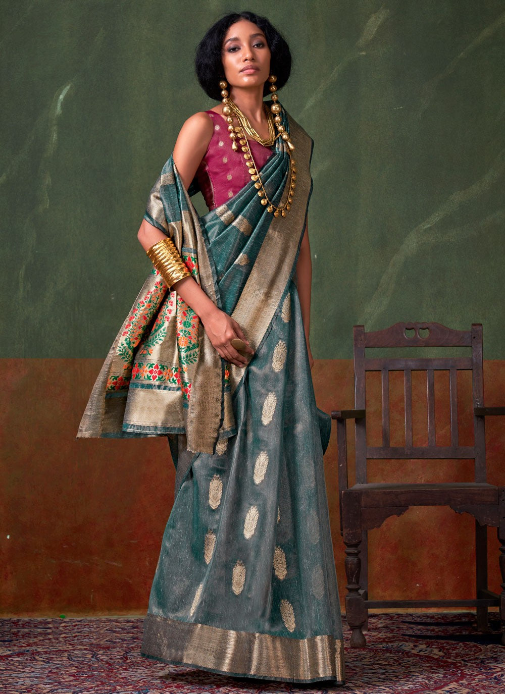 Weaving Zari Silk Blue Saree S14086