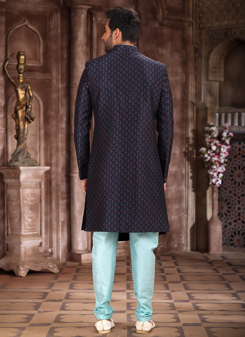 Printed Art Silk Blue Indo Western - M5301