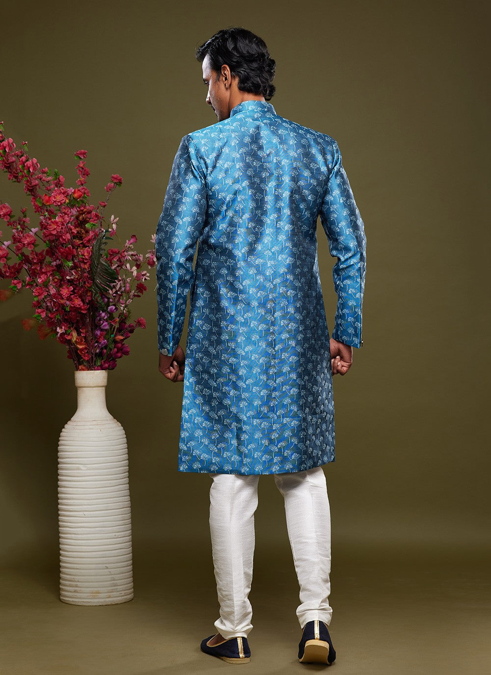 Fancy Work Banarasi Jacquard Blue Indo Western - M5830