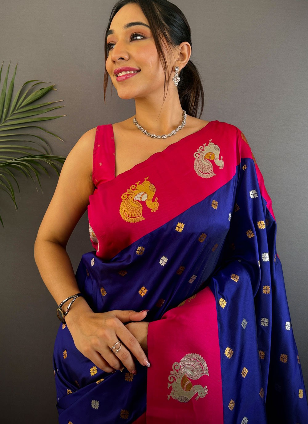 Blue Banarasi Silk Contemporary Saree Weaving Zari S17676
