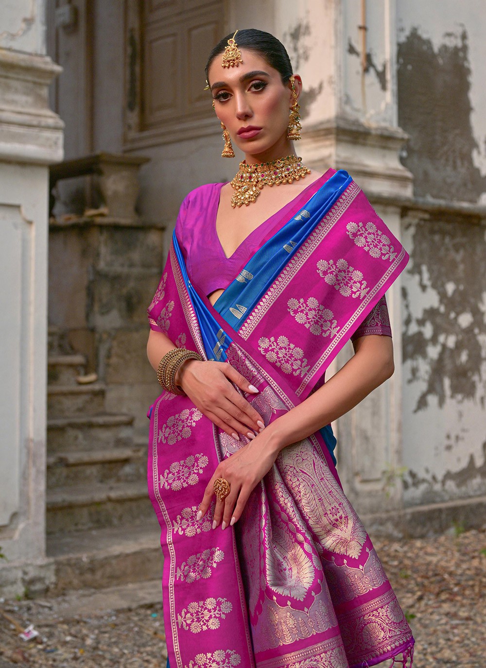 Weaving Zari Banarasi Silk Blue Saree S14251