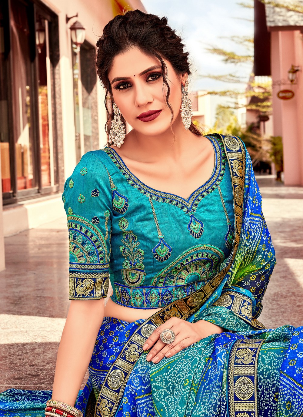 Contemporary Bandhej Chiffon, Georgette Saree - S3810